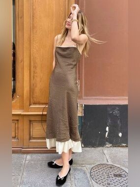 Antonio Melani x Courtney Grow Brown & Black Gingham Ruffle Trim Maxi Dress Sz 4